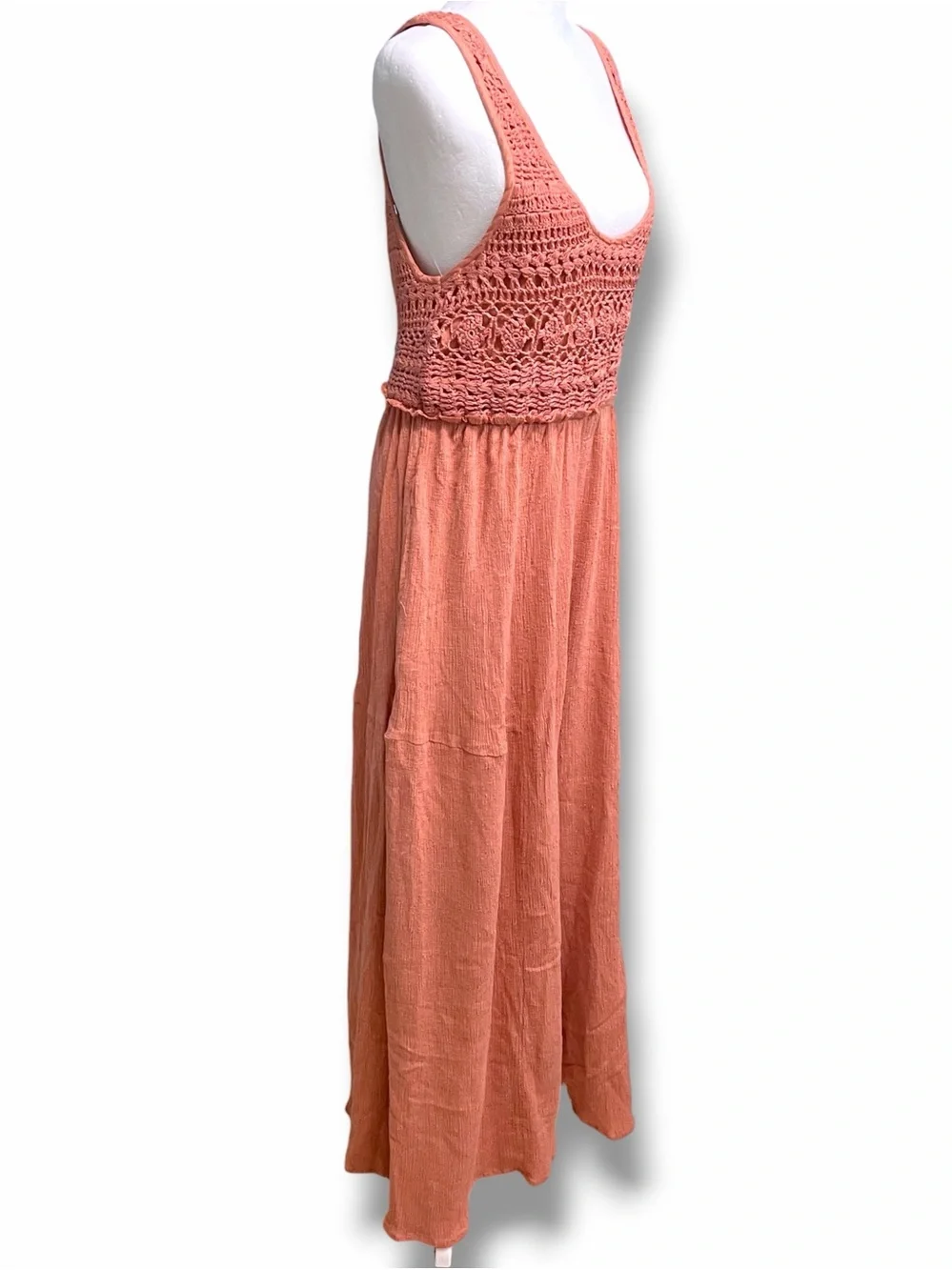 Free People Soleil Jumpsuit Crochet Wide Leg Open Back Boho Peach Size M NWT